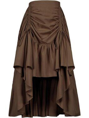 Women's Renaissance Steampunk High Low Victorian Ruched Brown Skirt